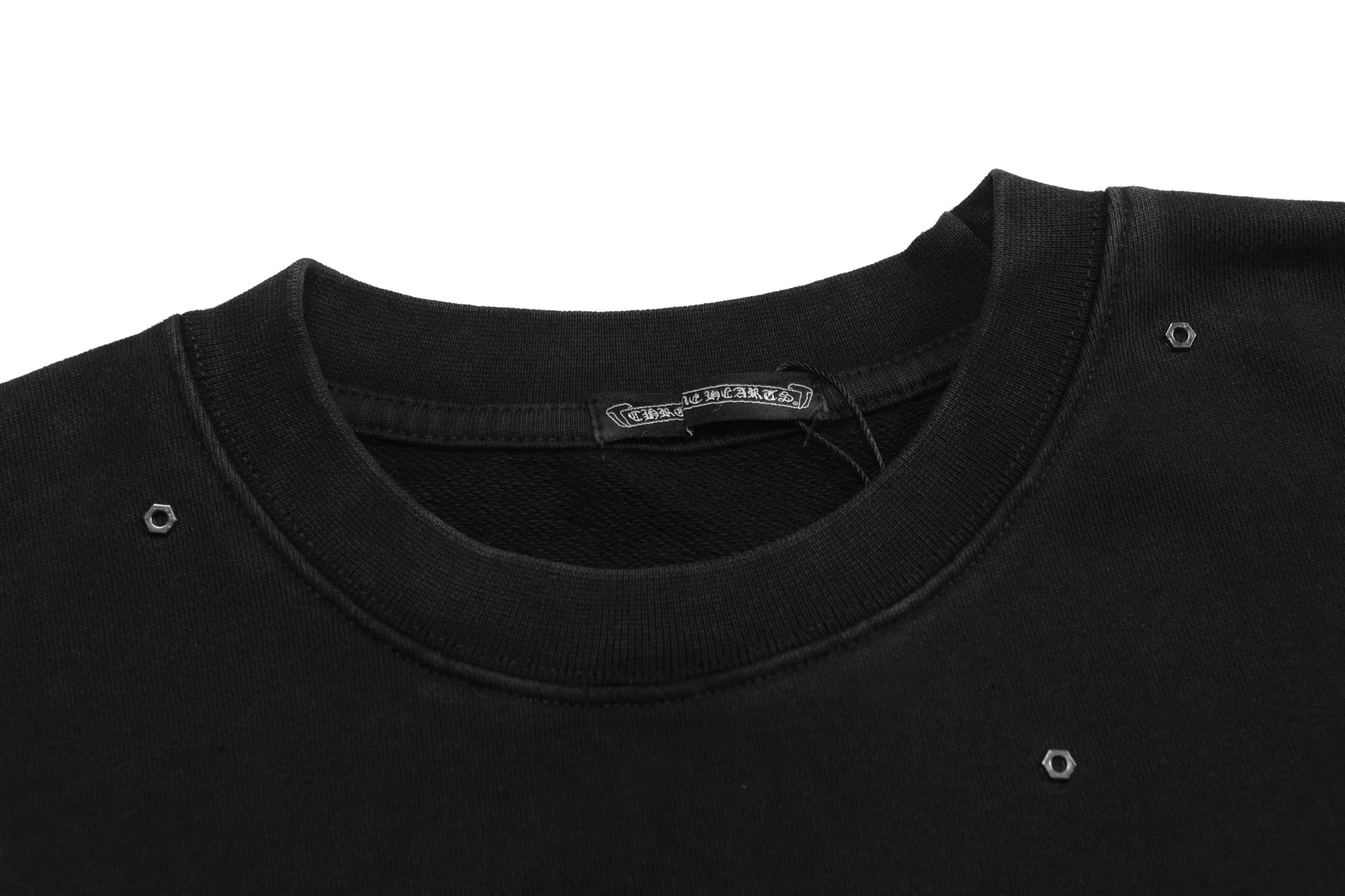 P296 Chrome Hearts Chrome Hearts Washed Small Rivets Cross Logo Round Neck Sweatshirt Size: SMLXL Color: Black